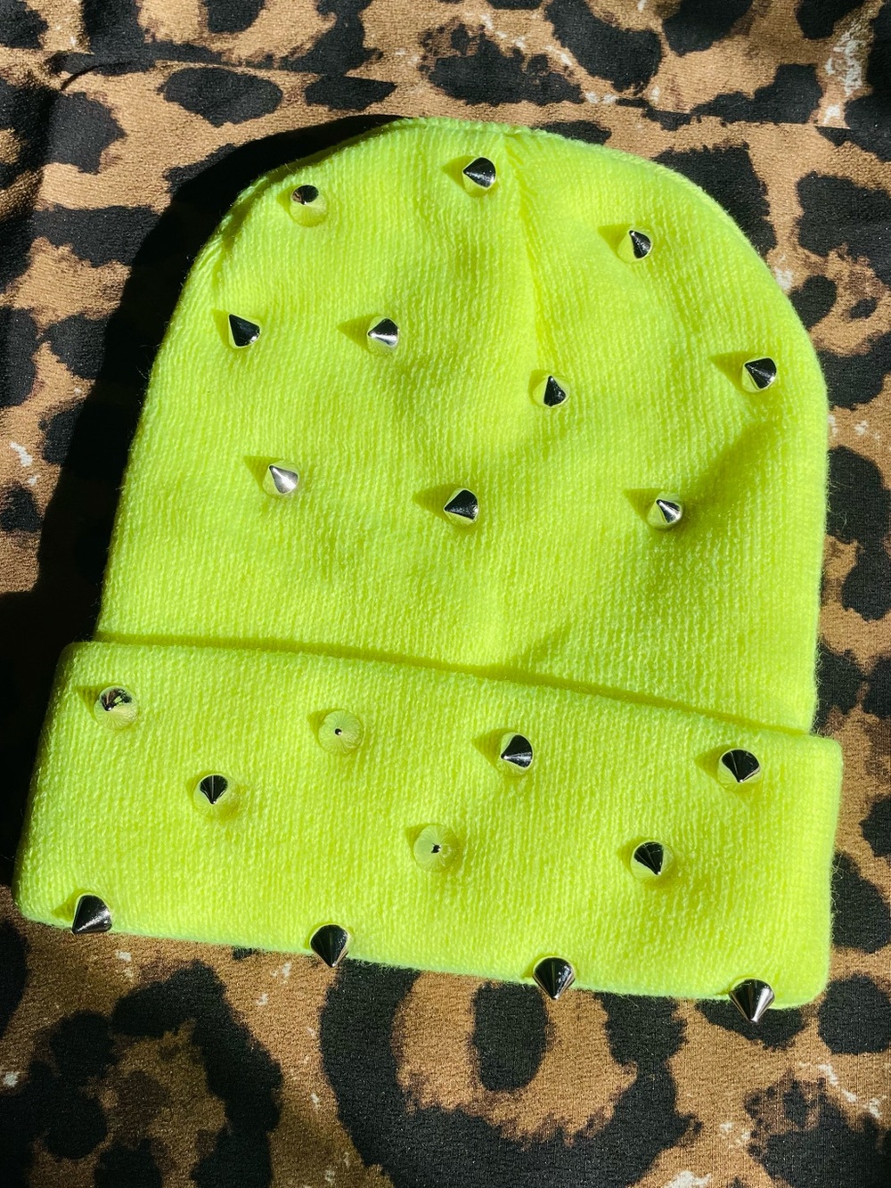 Neon Yellow Studded Beanie - NWOT